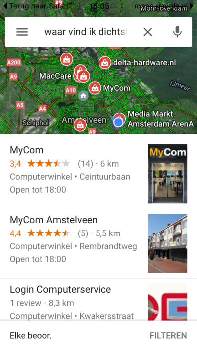 google_maps_zoekopdracht_computerwinkel_amsterdam